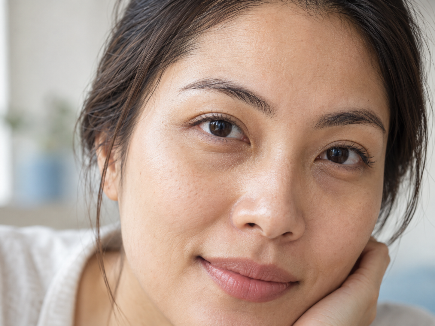 Illustrative portrait showing natural under-eye shadows; not a patient or treatment result